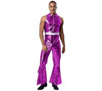 dPois Hombres Adultos Rompeviejas Metálicas Brillantes Traje De Jazz Y Hip Hop Masculino Trajes Para Fiestas De Rave Y Festivales Mono De Espandex Púrpura L