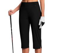 dPois Leggings Siete Cuartos Mujer Monocolor Bolsillo Transpirable para Golf Gimnasio Secado Veloz Negro XL