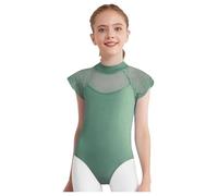 dPois Maillot De Danza Gimnasia Para Niñas Body Elástico Manga Corta Espalda Hueca Mono De Baile Actuación Fiesta Verde 5-6 años