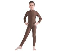 dPois Maillot Manga Larga con Cremallera Niña Ballet Danza Gimnasia Ritmica Artística Leotardo Clásico Body Elástico Deporte Leotard Mono Unitard Invierno para Chicas Marrón 3-4 años