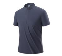 dPois Men's Summer Golf Ice Silk Shirt - Half-Zip Collared Short Sleeve, Trendy Style Gris oscuro L