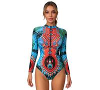 dPois Mujer Traje Baño Surf con Cremallera Chaleco Protector De Manga Larga Camisa Rashguard Estampada Surfear Azul Hoja S