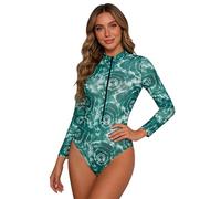 dPois Mujer Traje Baño Surf con Cremallera Chaleco Protector De Manga Larga Camisa Rashguard Estampada Surfear Teñido Tie-Dye Verde XXL