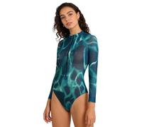 dPois Mujer Traje Baño Surf con Cremallera Chaleco Protector De Manga Larga Camisa Rashguard Estampada Surfear Verde XL
