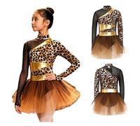 dPois Niña Festival Cavernícola Traje Las Cavernas Vestido Tutú con Estampado Leopardo Salvaje Primitivo Marrón 9-10 años