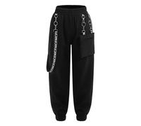 dPois Pantalones Cargo para Niñas con Bolsillos de Moda Urbana Pants Largos de Danza Hip Hop Pantalones de Calle Streetwear Pantalón Infantil Algodón Negro F 9-10 años