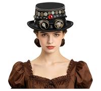 dPois Sombreros Copa Steampunk Unisex con Gafas Sombrero Mago Gótico Punk Y Sombrero Plumas Carnaval Tipo B Negro M
