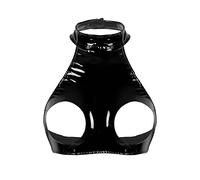 dPois Sujetador Abierto para Mujer Sujetador sin Copa sin Relleno Sujetador de Cuero Wetlook Bralette Tank Crop Tops Chaleco Pecho Abierto Open Cups Bra Latex Erótica Negro A S