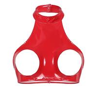 dPois Sujetador Abierto para Mujer Sujetador sin Copa sin Relleno Sujetador de Cuero Wetlook Bralette Tank Crop Tops Chaleco Pecho Abierto Open Cups Bra Latex Erótica Rojo A M