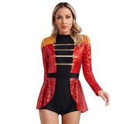 dPois Traje De Circo Lentejuelas para Mujer Body De Manga Larga Mono De Gimnasia Disfraces De Danza Fiesta Cosplay Halloween Rojo B XXL