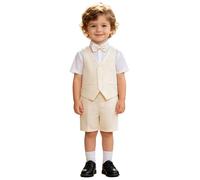 dPois Traje Vestir Niño Trajes De Boda para Caballeros Corbata Chaleco Camisa Vestido Formal Gentleman Bautizo Beige 7-8 años