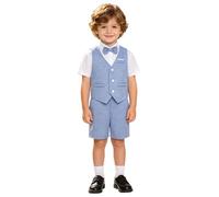 dPois Traje Vestir Niño Trajes De Boda para Caballeros Corbata Chaleco Camisa Vestido Formal Gentleman Bautizo Azul 5-6 años