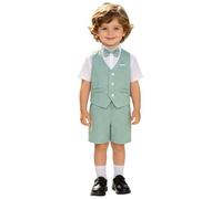 dPois Traje Vestir Niño Trajes De Boda para Caballeros Corbata Chaleco Camisa Vestido Formal Gentleman Bautizo Verde 3-4 años