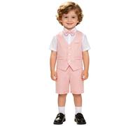 dPois Traje Vestir Niño Trajes De Boda para Caballeros Corbata Chaleco Camisa Vestido Formal Gentleman Bautizo Rosa 7-8 años
