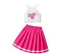 dPois Uniforme Animación Niñas Conjunto Falda Y Top Vestido Tenis Camiseta Deportiva Traje Golf Latino Blanco Rosa Fucsia 4-5 años