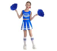 dPois Uniforme De Animadora Para Niñas camiseta Corta Y Falda Plisada Con 2 Pompones Y Calcetines Ropa De Carnaval Fiesta Azul 3-4 años