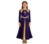 dPois Vestido De Danza Alabanza Largo para Niñas Vestido Himno Manga Larga con Empalme Metálico Dorado Ropa De Fiesta Flamenco Cóctel Niña Morado C 11-12 años