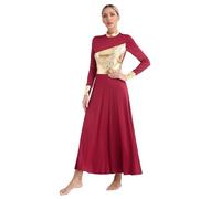 dPois Vestido de Danza Cristiana para para Mujer Vestido Brillante de Danza Ballet Vestido de Iglesia Litúrgica Alabanza Disfraz de Fiesta Baile Flamenco X Borgoña XL