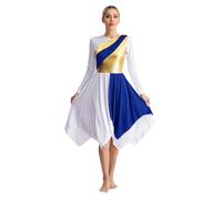 dPois Vestido de Danza Cristiana para para Mujer Vestido Brillante de Danza Ballet Vestido de Iglesia Litúrgica Alabanza Disfraz de Fiesta Baile Flamenco O Azul S