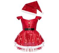 dPois Vestido De Danza De Navidad Para Niña Vestido De Mama Noel Sin Manga Lentejuelas Con Gorro Disfraz Duende Fiesta Navideño Invierno Rojo 18-24 meses