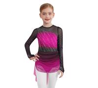 dPois Vestido De Danza Lírica con Lentejuelas para Niñas Maillot Manga Larga De Patinaje Gimnasia Rítmica Traje Bailarina Actuación Rosa Caliente 9-10 años