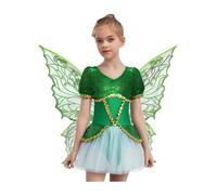 dPois Vestido De Hada Verde para Niñas con Alas De Mariposa Disfraz De Campanilla Disfraz De Carnaval Halloween Navidad Verde 11-12 años