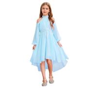dPois Vestido Elegante De Princesa Niña Vestido De Manga Larga Vestido De Cumpleaños Bautizo Vestido De Fiesta Ceremonia Azul Claro 13-14 años