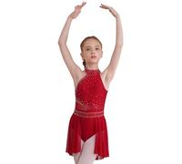 dPois Vestido Patinaje Artistico Niña Maillot Sin Mangas De Lentejuelas Vestido De Baile Lírico Maillot con Falda Tul Disfraz Bailarina Fiesta Actuación borgoña 13-14 años