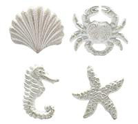 DPOWERFUL Tiradores retro de hierro fundido para cajones, cómodas, armarios, armarios, cajones de cocina, diseño de playa, océano, caballo de mar, estrella de mar, conchas y cangrejo, paquete de 4