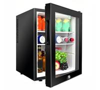 DPQYJPP Frigorífico Vertical Compacto con Puerta Cristal y Cerradura. 40L | Minicongelador sobremesa una puerta y acero inoxidable, 28dB, rango control temperatura 10-15°C; dormitorios y apartamentos.