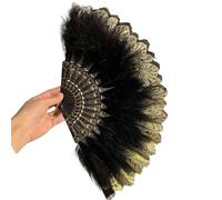 DPSQQ Abanico de Plumas Plegable for niñas, Estilo Vintage, con Encaje de Plumas, for Danza China, Accesorios for representaciones teatrales, Adornos Decorativos for el hogar (Rojo)(Black)