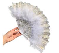 DPSQQ Abanico de Plumas Plegable for niñas, Estilo Vintage, con Encaje de Plumas, for Danza China, Accesorios for representaciones teatrales, Adornos Decorativos for el hogar (Rojo)(White)