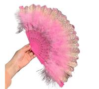 DPSQQ Abanico de Plumas Plegable for niñas, Estilo Vintage, con Encaje de Plumas, for Danza China, Accesorios for representaciones teatrales, Adornos Decorativos for el hogar (Rojo)(Pink)