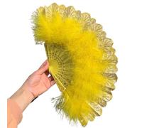 DPSQQ Abanico de Plumas Plegable for niñas, Estilo Vintage, con Encaje de Plumas, for Danza China, Accesorios for representaciones teatrales, Adornos Decorativos for el hogar (Rojo)(Yellow)