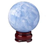DPURPIWADY Blue Celestite Crystal Sphere Crystal Ball with Wood Stand Decorative Orbs Crystals Sculpture for Photography Prop Home Party Decoration Gift,6~6.5cm