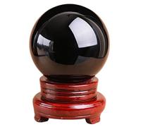 DPURPIWADY Large Decorative Black Obsidian Crystal Ball with Wooden Stand, Divination Spheres for, Feng Shui,Home Art Decoration,5cm