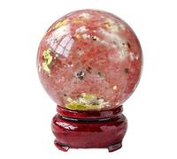 DPURPIWADY Peach Blossom Stone Ball with Wooden Base, Quartz Crystal Ball Ornament Magic Crystal Orb for Feng Shui, Divination, Home Decor,45~50mm