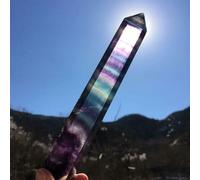 DPURPIWADY Rainbow Fluorite Column Standing Purple Crystal Faceted Prism Wand Carved Stone Statue Ornament Home Decor(3-4cm)