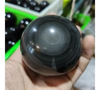 DPURPIWADY Stone 70mm Black Obsidian Rainbow Cat Eye Sphere Crystal Ball Stone