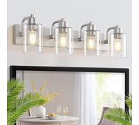 Dpyrrhic Lámparas de baño de níquel cepillado, 4 luces de baño montadas en la pared sobre espejo con pantalla de vidrio transparente, apliques de pared para cocina, sala de estar y dormitorio