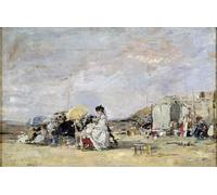 DQCJIYIGL Famoso Cartel del Lienzo Artísticas de Lona Donna vestita di bianco sulla spiaggia di Trouville di Eugene Louis Boudin para la Decoración del Hogar de la Oficina 60x90cm