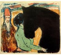 DQCJIYIGL Famoso Cartel del Lienzo Artísticas de Lona Elkirchner Black Stallion Rider e Clown di Ernst Ludwig Kirchner para la Decoración del Hogar de la Oficina 60x90cm