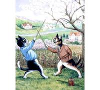 DQCJIYIGL Famoso Cartel del Lienzo Artísticas de Lona La scherma dei gatti di Louis Wain para la Decoración del Hogar de la Oficina 60x90cm
