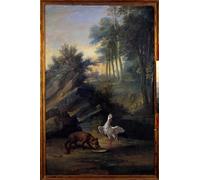 DQCJIYIGL Famoso Cartel del Lienzo Artísticas de Lona l'animale e la cicogna Illustrazione di una favola di Jean Baptiste Oudry para la Decoración del Hogar de la Oficina 60x90cm