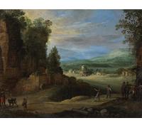 DQCJIYIGL Famoso Cartel del Lienzo Artísticas de Lona Paesaggio con uomini che giocano a posta À La Chicane di Paul Bril para la Decoración del Hogar de la Oficina 60x90cm