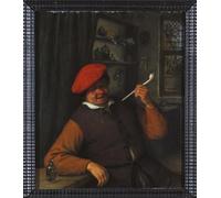 DQCJIYIGL Famoso Cartel del Lienzo Artísticas de Lona Un contadino con un berretto rosso che fuma la pipa in un interno di Adriaen Jansz Van Ostade para la Decoración del Hogar de la Oficina 60x90cm