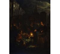 DQCJIYIGL Famoso Cartel del Lienzo Artísticas de Lona Una scena di mercato di notte di Petrus Van Schendel para la Decoración del Hogar de la Oficina 60x90cm