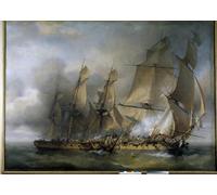 DQCJIYIGL Famoso Impresión Póster Imagen Hermoso Paisaje Battaglia tra la fregata francese La Bayonnaise di Louis Crepin para Decoración de Paredes 60x90cm
