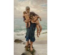 DQCJIYIGL Famoso Impresión Póster Imagen Hermoso Paisaje Donna pescatrice che viene a fare il bagno ai suoi figli di Virginie Demont breton para Decoración de Paredes 60x90cm