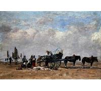DQCJIYIGL Famoso Impresión Póster Imagen Hermoso Paisaje il carretto del pesce Berck di Eugene Louis Boudin para Decoración de Paredes 60x90cm